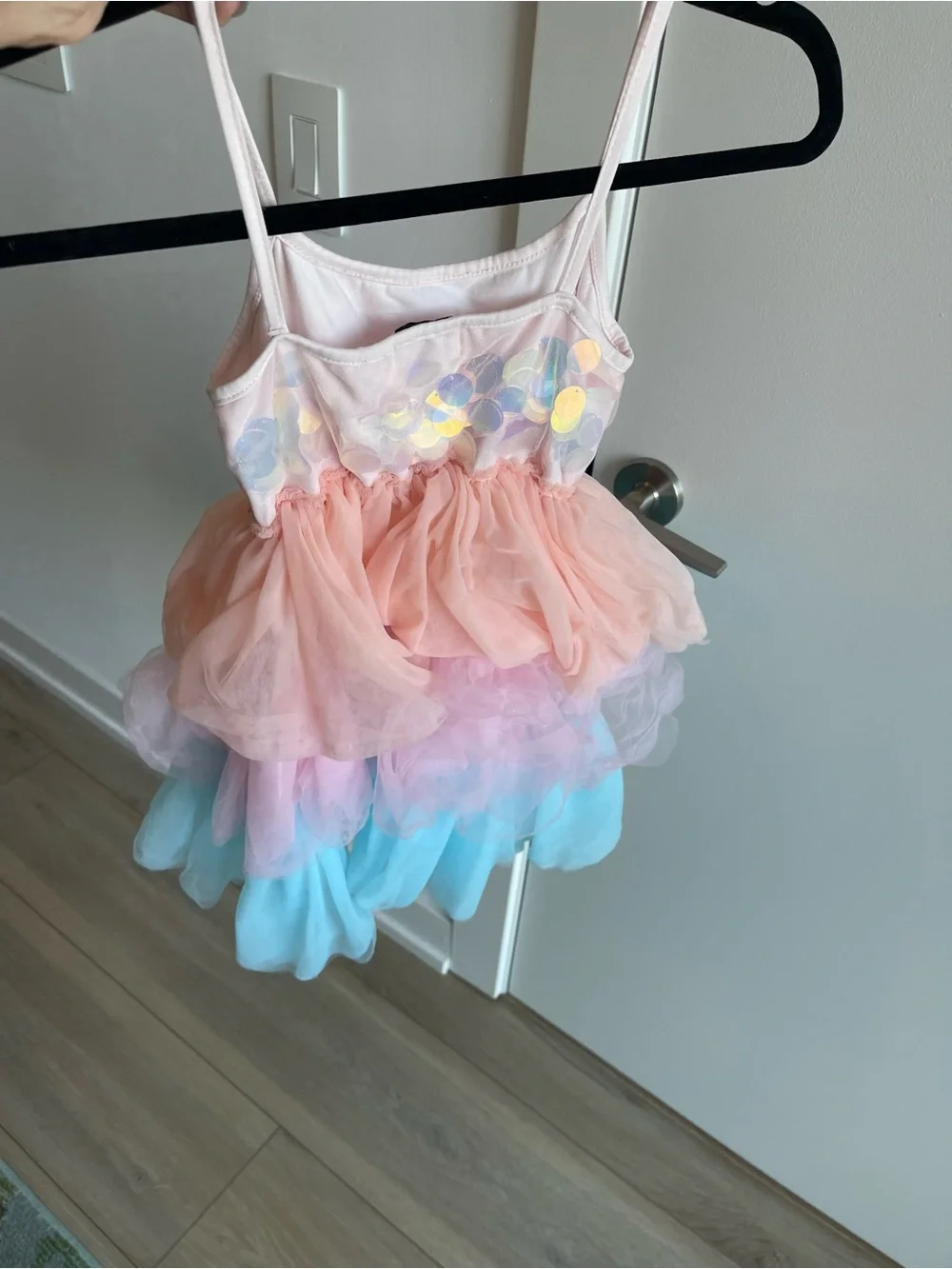 Lola + the Boys Pastel Sequin Tulle Tiered Costume Dress - Pink, Peach & Blue